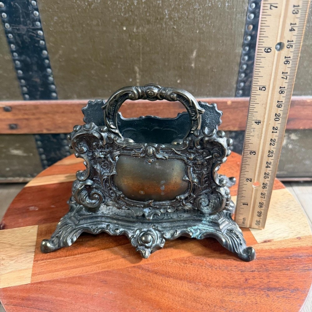 Vtg Brass Ornate Heavy Metal‎ 1961 A&M LEATHERLINES INC. NY Letter Napkin Holder - Picture 8 of 8